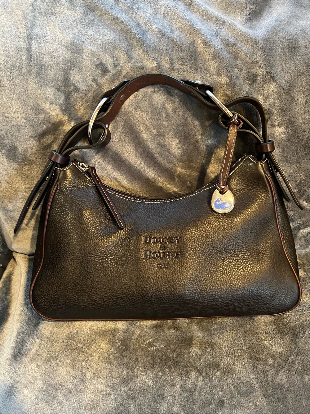 Dooney & Bourke Dark Brown Pebbled Leather Shoulder Bag
